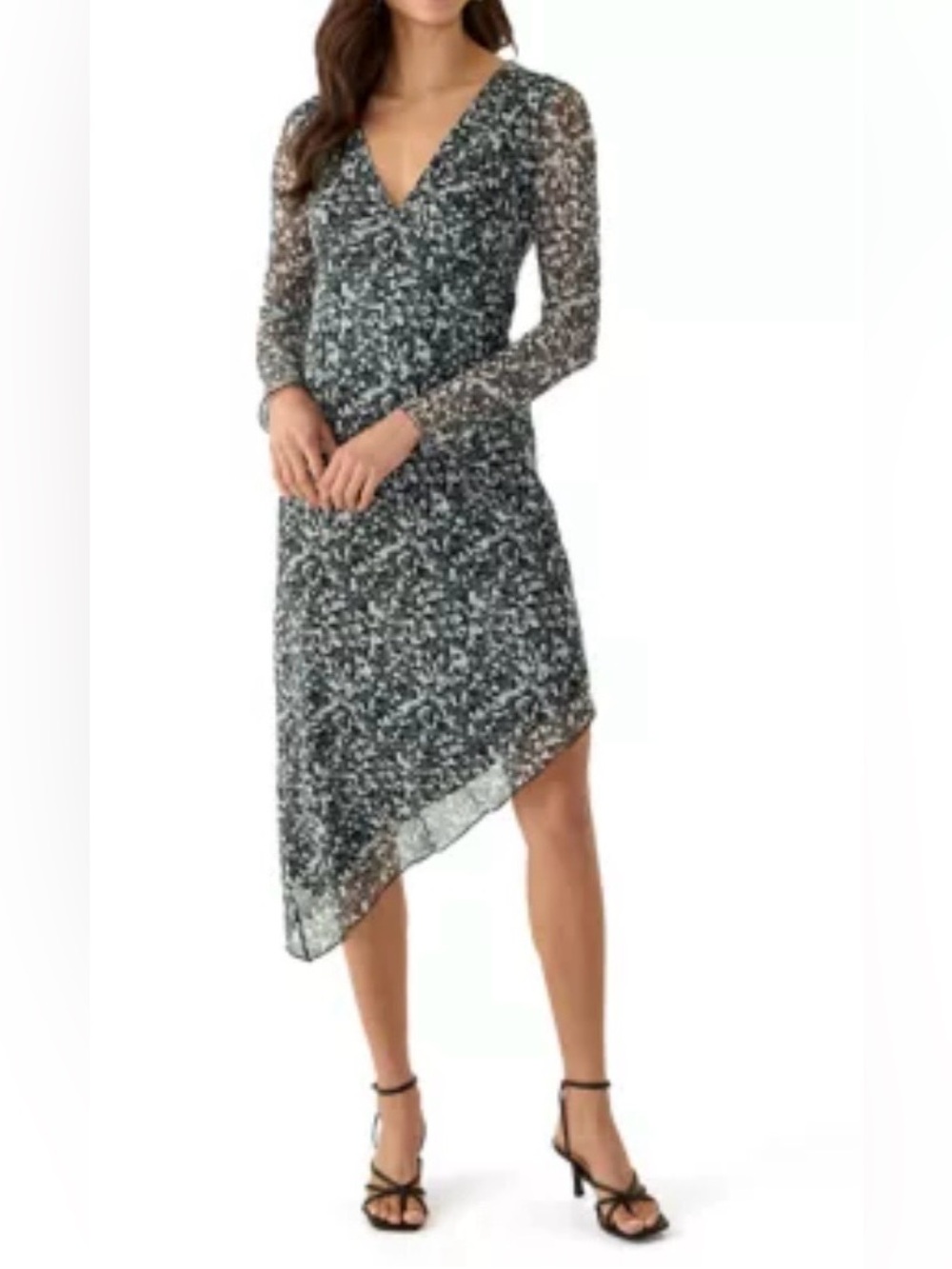 Oak & Trellis NWT Black/Green And Cream Camo Asymmetrical V‑Neck Dress